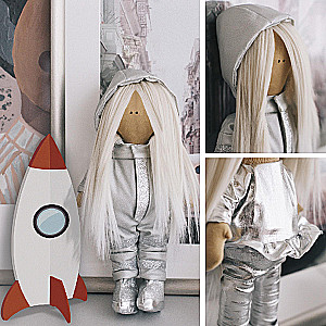 Šūšanas komplekts. Interjera lelle ar rokām Kosmonauts Dakota, 30 cm