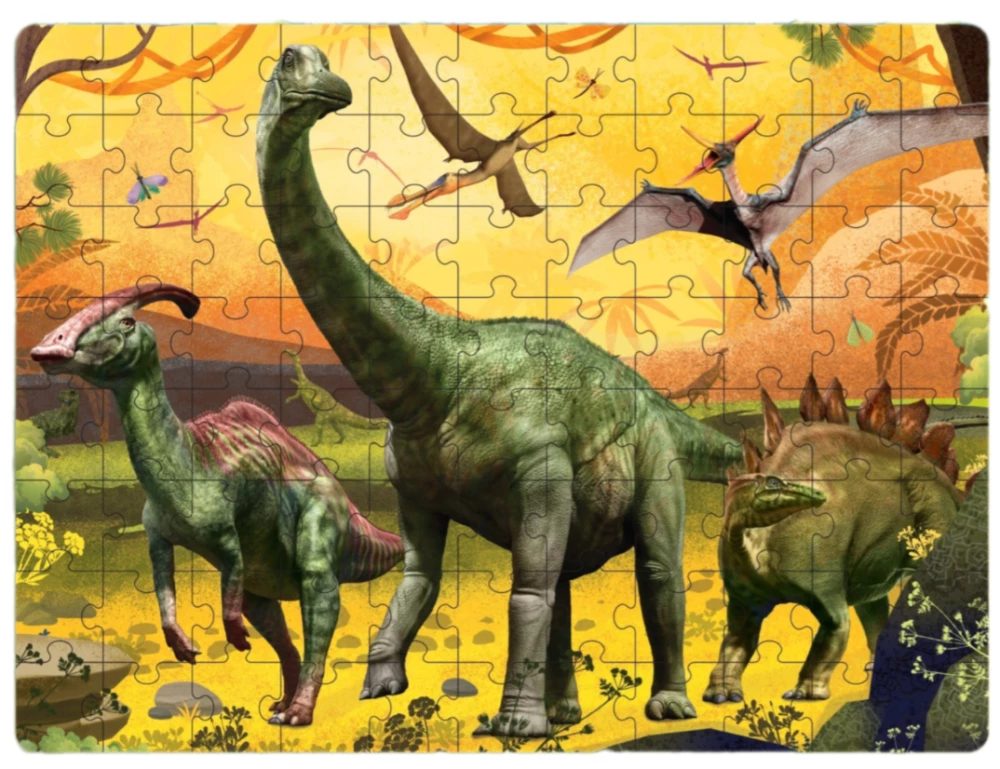 Mācību komplekts "Dinozauru pasaulē", grāmata un puzle
