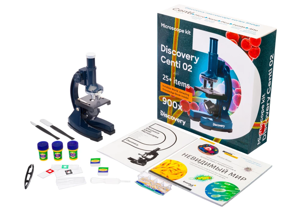 Mikroskops Levenhuk Discovery Centi 02 ar grāmatu