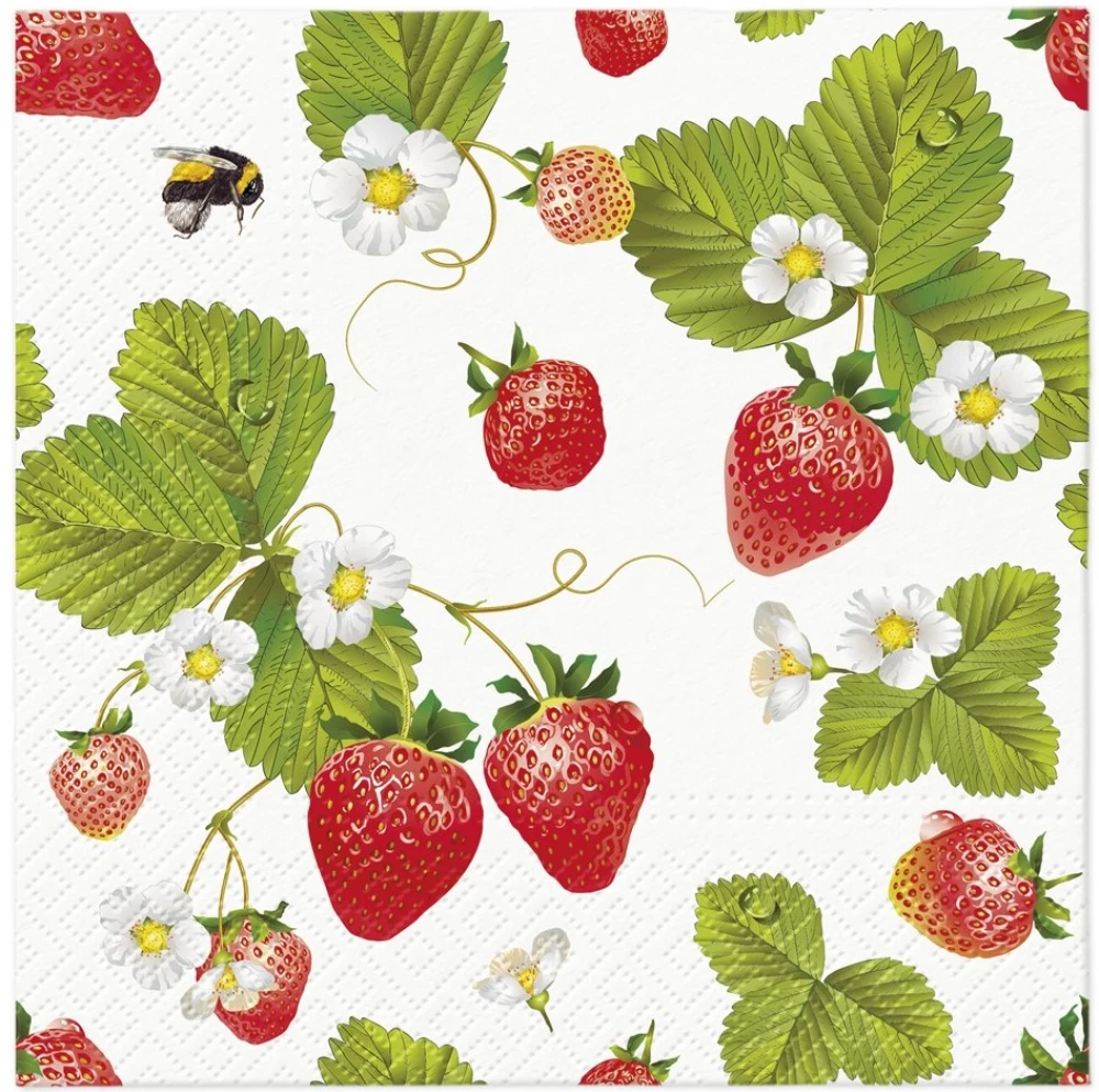 Salvetes "Strawberries bees", 33x33 cm, 20 gab.