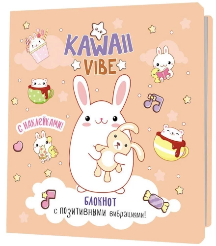 Kawaii Vibe piezīmju grāmatiņa (persiku krāsā, zaķi)