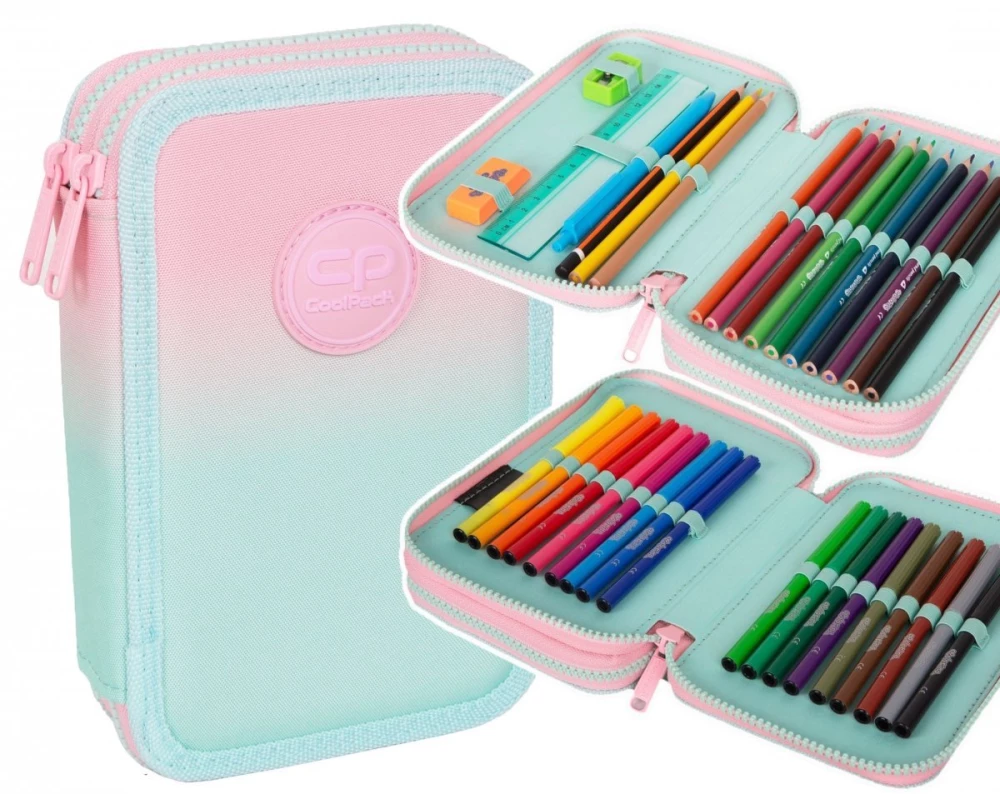 Pildspalvu maciņš ar 2 nodalījumiem un aksesuāriem Coolpack Jumper 2 - Gradient zemeņu