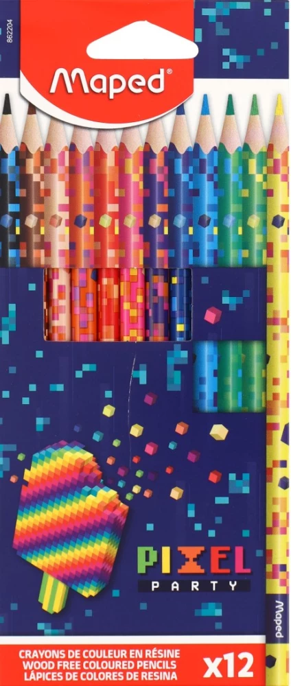 Krāsainie zīmuļi - Maped. Pixel Party, 12 krāsas