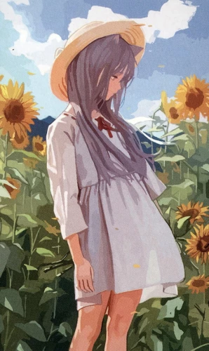 Glezna krāsošanai pēc numuriem - Anime. Saulespuķu laukā