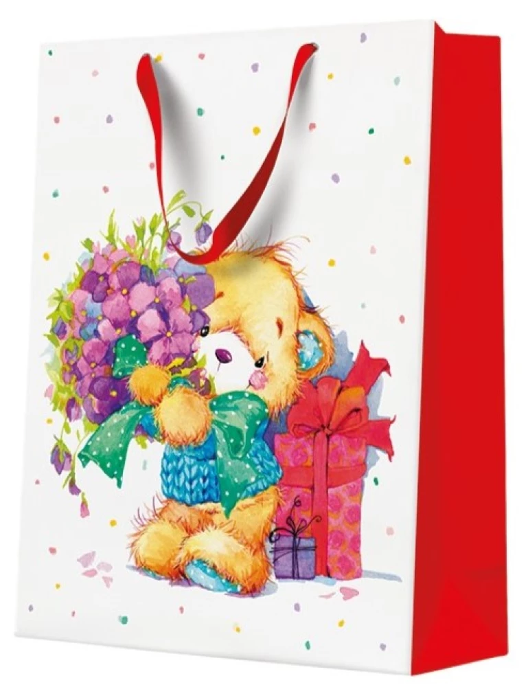 Dāvanu soma - Teddy Bear with Flowers (30x41x12)