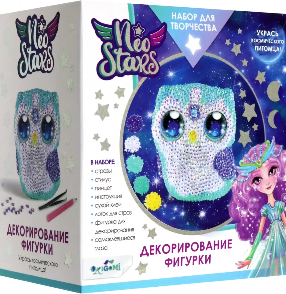 Radošais komplekts - Neo Stars. Figūriņa dekorēšanai ar kristāliem. Pūce Munī