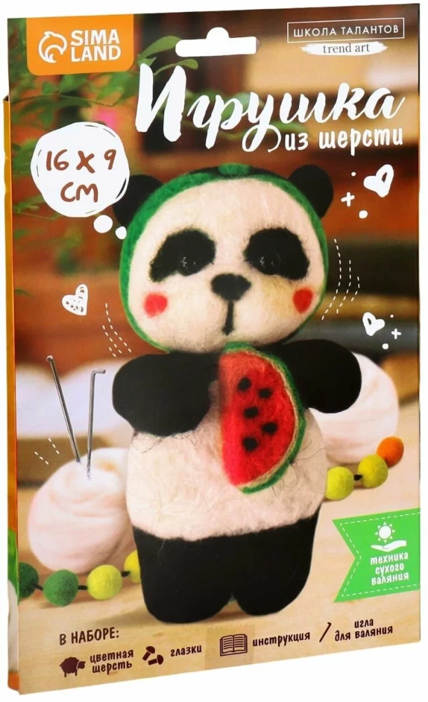 Vālēšana no vilnas - Panda ar arbūzu