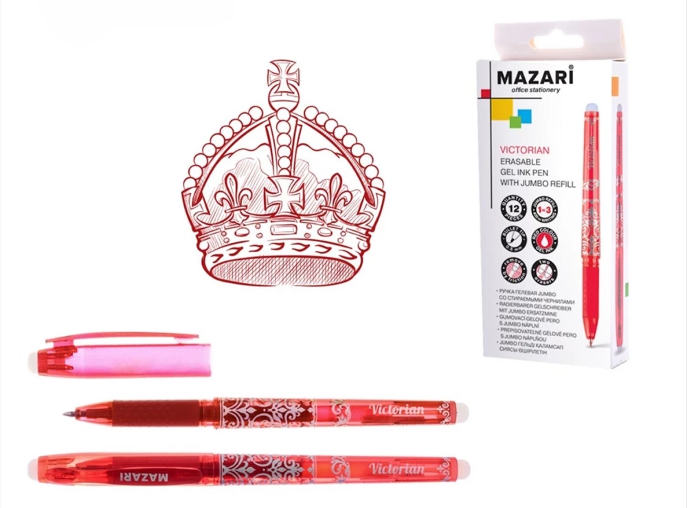 Gela pildspalva Jumbo ar dzēšamām tintēm Victorian, sarkana, 0.5 mm