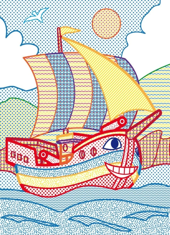 Lielas ūdens krāsojamās grāmatas ar krāsainu kontūru. Kuģi