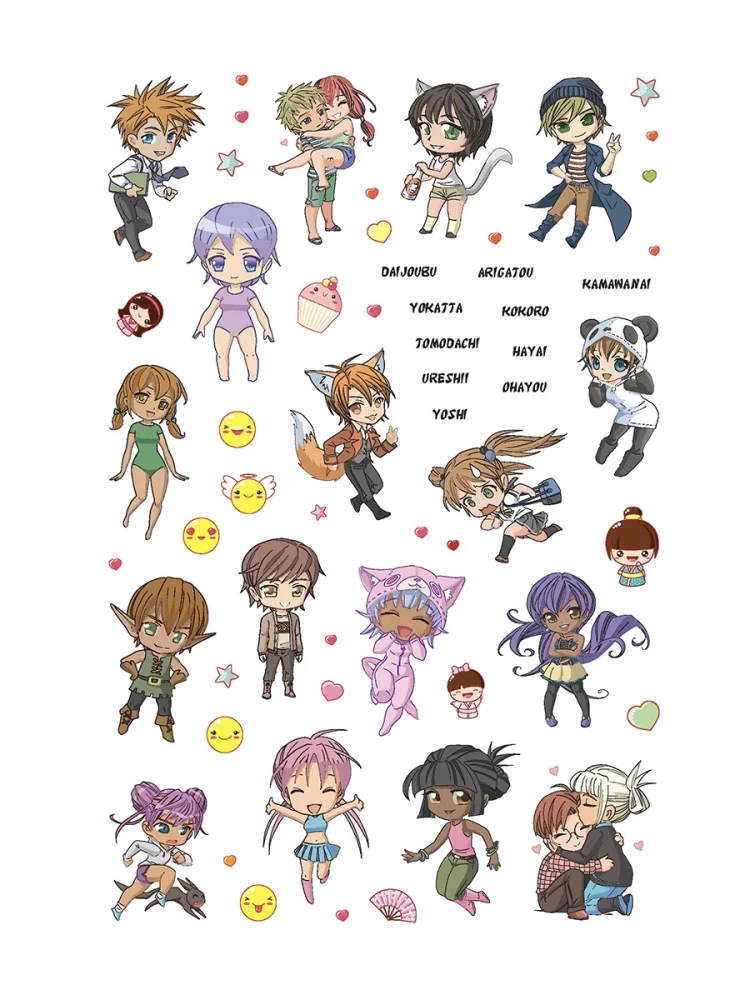 Anime & Kawaii. Lai rotātu ikdienas piezīmju grāmatu, viedtālruni vai klēpjdatoru! Vairāk nekā 600 jauku uzlīmju!