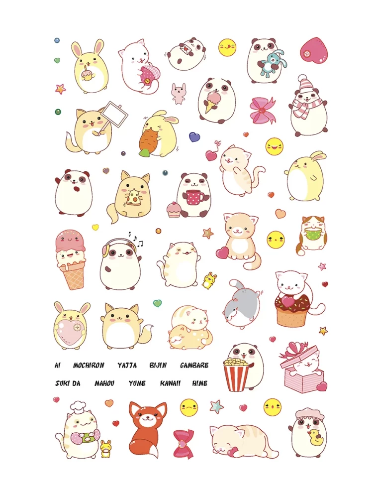 Anime & Kawaii. Lai rotātu ikdienas piezīmju grāmatu, viedtālruni vai klēpjdatoru! Vairāk nekā 600 jauku uzlīmju!