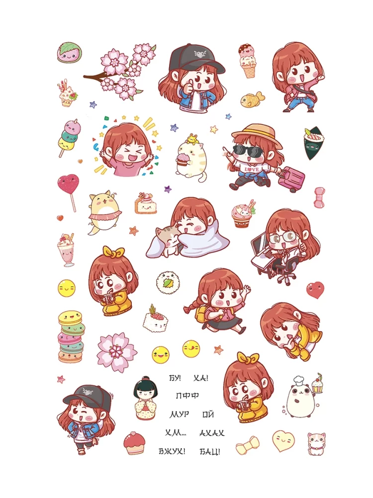 Anime & Kawaii. Lai rotātu ikdienas piezīmju grāmatu, viedtālruni vai klēpjdatoru! Vairāk nekā 600 jauku uzlīmju!