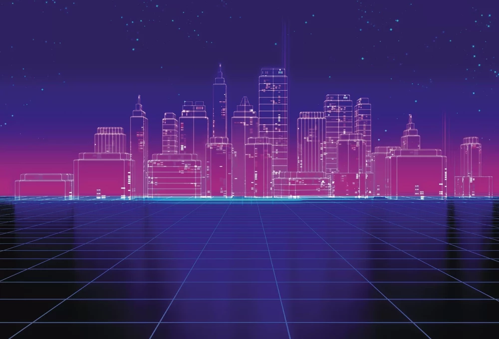 Skeču grāmata un piezīmju grāmata ar sagatavēm un radošām režģiem zīmēšanai un piezīmēm (Neon Vibes ar pilsētu)