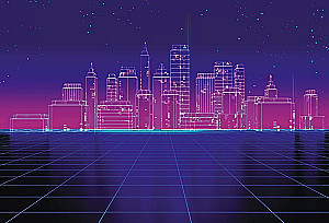 Skeču grāmata un piezīmju grāmata ar sagatavēm un radošām režģiem zīmēšanai un piezīmēm (Neon Vibes ar pilsētu)