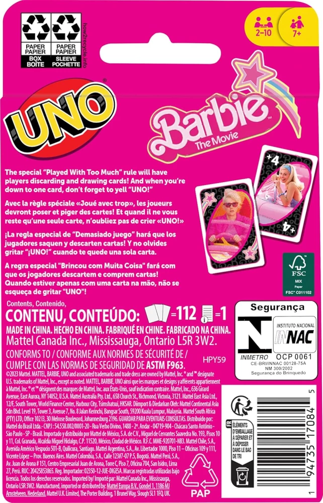 Galda kāršu spēle - UNO. Barbi