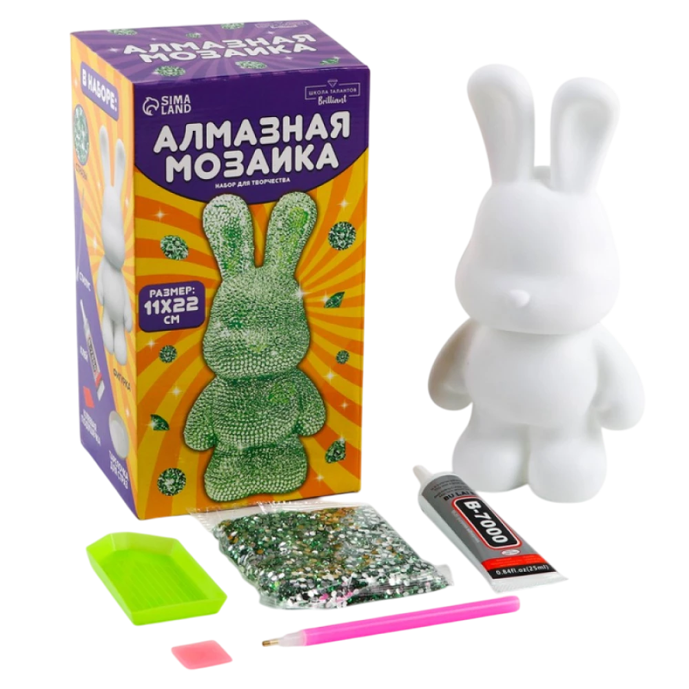 Алмазная мозаика на фигурке - Зайка (зеленый)