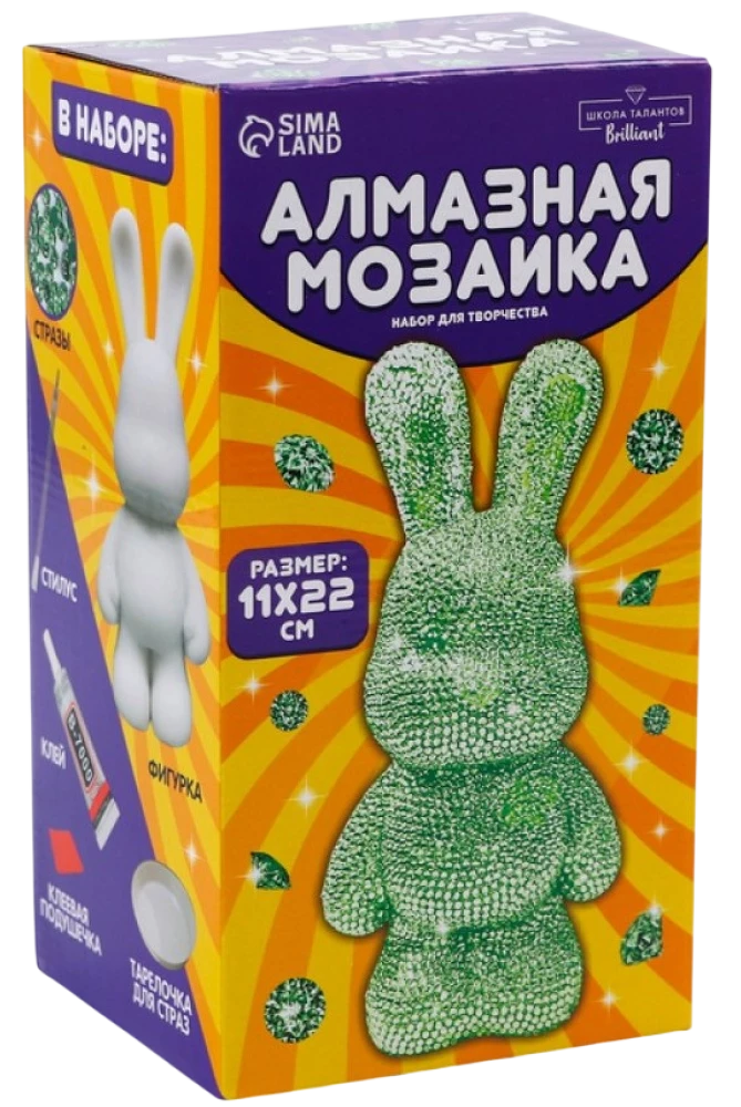 Алмазная мозаика на фигурке - Зайка (зеленый)