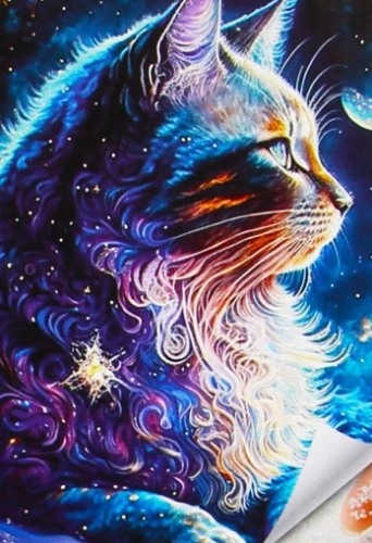Attēls pēc numuriem ar kristāliem no kristāla - Kosmiskais kaķis