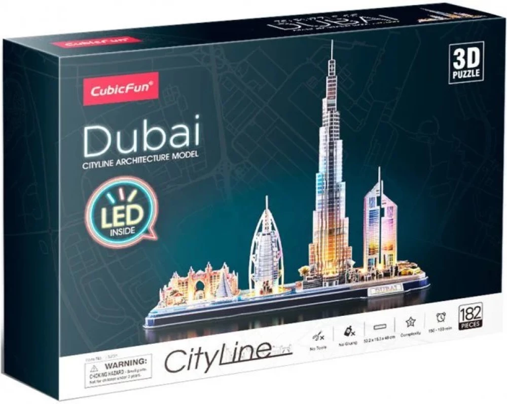 3D puzle Dubaija ar LED apgaismojumu, 182 detaļas