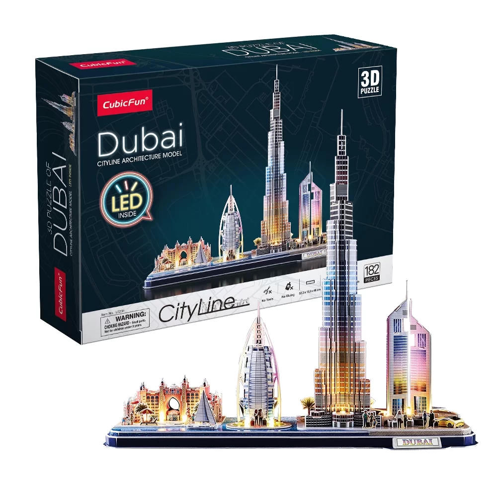 3D puzle Dubaija ar LED apgaismojumu, 182 detaļas
