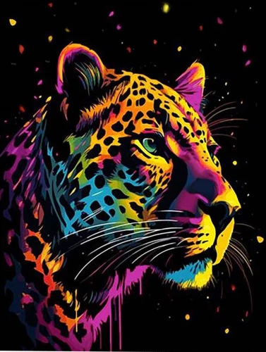 Glezna pēc numuriem - Melns audekls. Krāsains leopards
