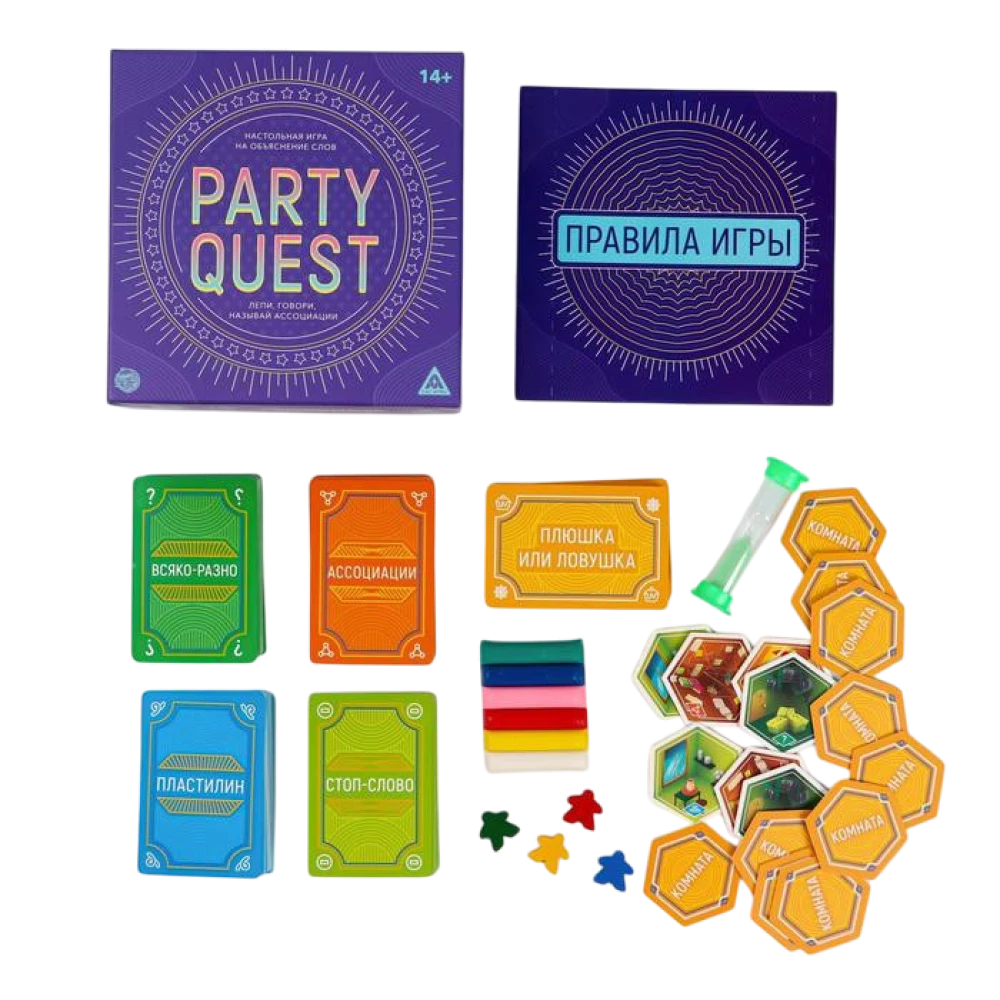 Galda spēle vārdu skaidrošanai PARTY QUEST: Veido, runā, nosauc asociācijas