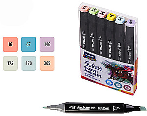 Divpusējie skiču marķieri - Fantasia, 6 krāsas, pasteļtoņi