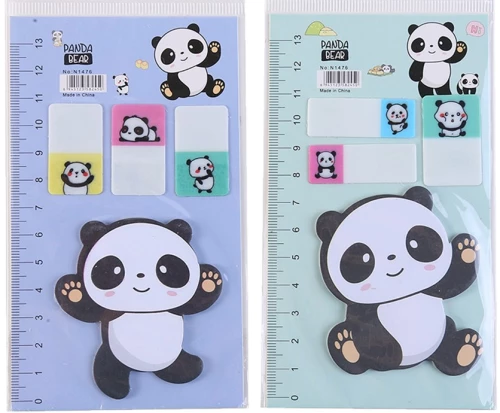Grāmatu atzīmju komplekts ar līmējošu malu - Panda lācis, dažādība