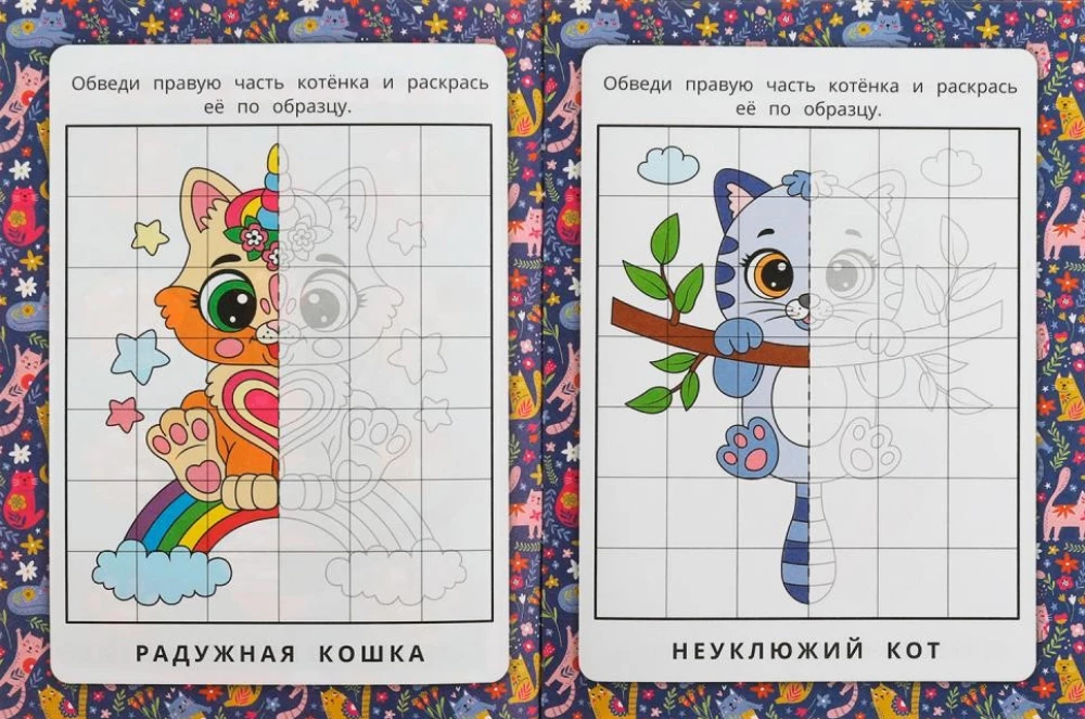 Смешные котята. Зеркальная раскраска