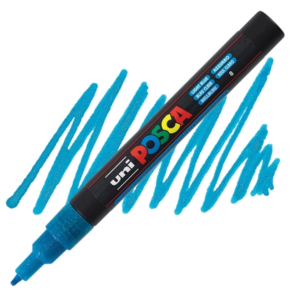 Marķieris UNI Posca PC-3ML, gaiši zils ar spīdumiem (8)