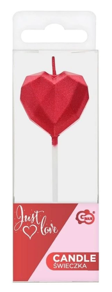 Свеча для торта - HEART Diamond, красная (10.5х3.5)