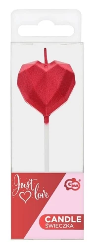 Svečs tortam - HEART Diamond, sarkans (10.5x3.5)