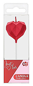 Свеча для торта - HEART Diamond, красная (10.5х3.5)