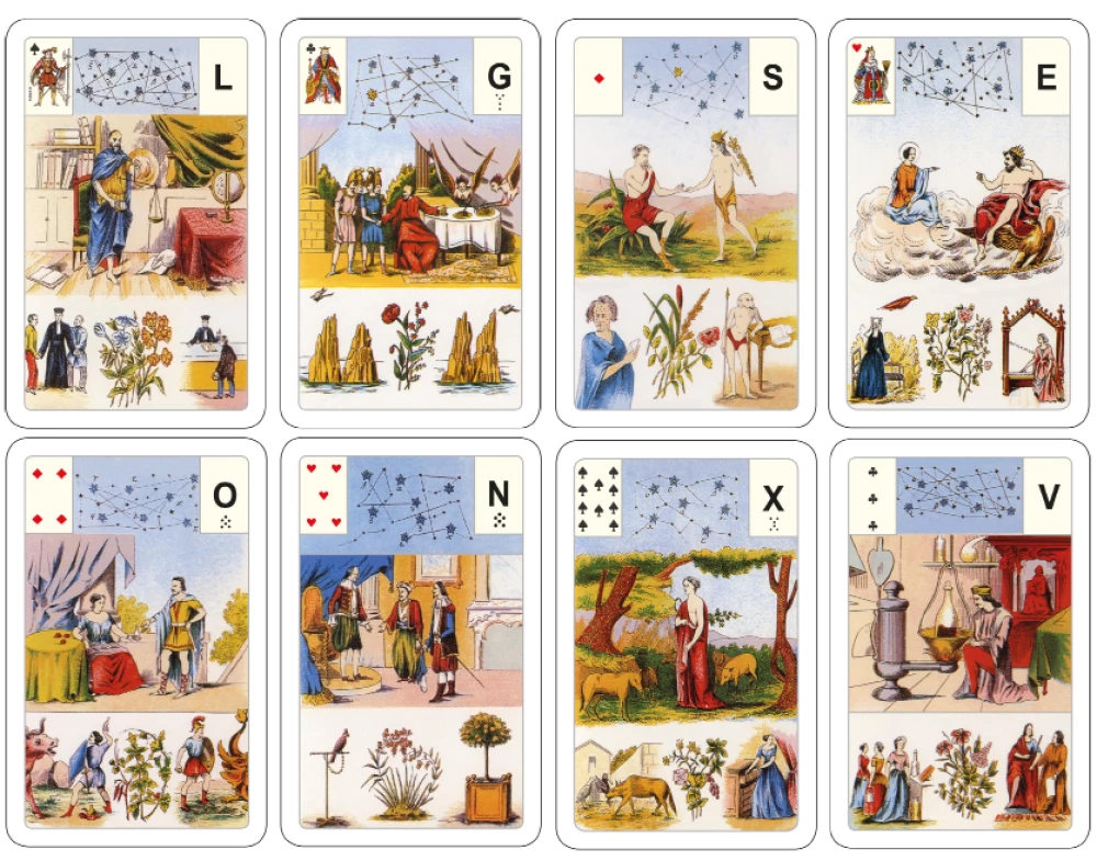 Gadāšanas kartes - orakuls Lenormand. Astro mitoloģiskā liela kāršu kaste (54 kartes ar instrukciju)