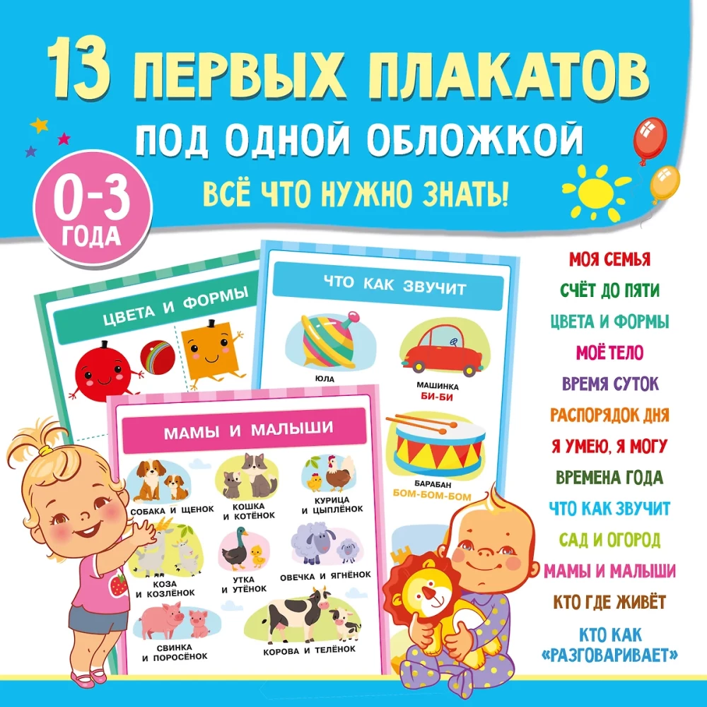 13 pirmie plakāti zem viena vāka. Viss, kas jāzina. 0—3 gadi
