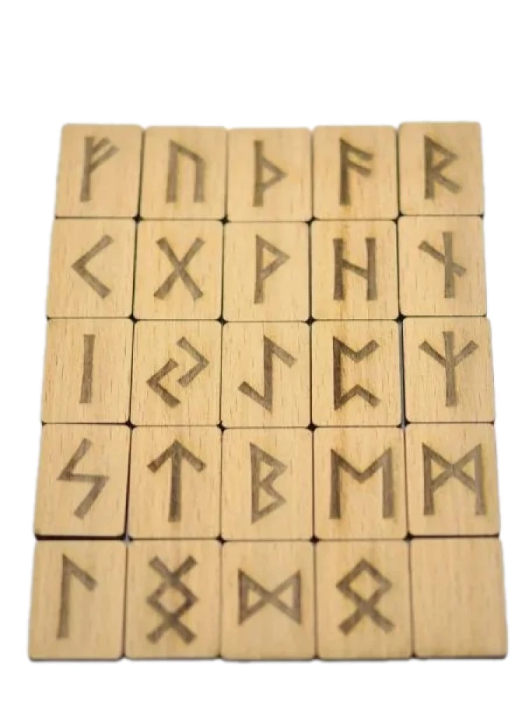 Nortumbrijas rūnas 25 gabali (koka rūnas no bēša koka kastītē)