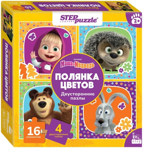 Пазл-16 - Маша и Медведь. Полянка цветов, двусторонний