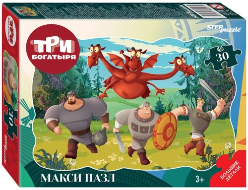 Контурный макси пазл - Три богатыря, 30 элементов