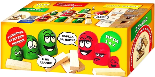 Galda spēle - (3 vienā) Mini tornis, Domino, Tic-tac-toe