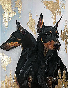 Glezna pēc numuriem ar zeltu - Dobermanu suņu šķirne