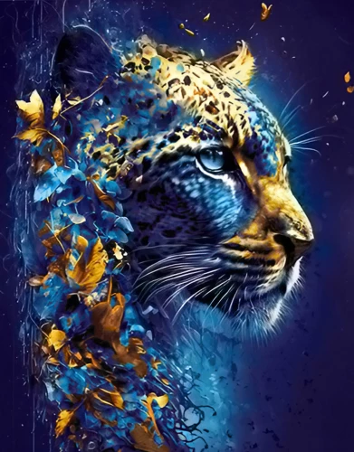Glezna pēc numuriem ar zeltu - Neona leopards
