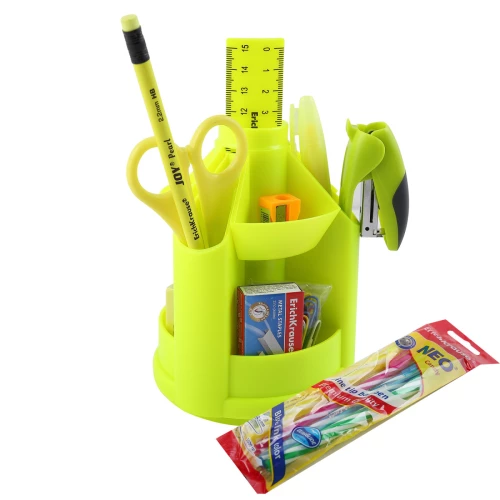 Kancelejas komplekts, 14 priekšmeti, rotējošs, dzeltenā krāsā, Mini Desk, Neon Solid