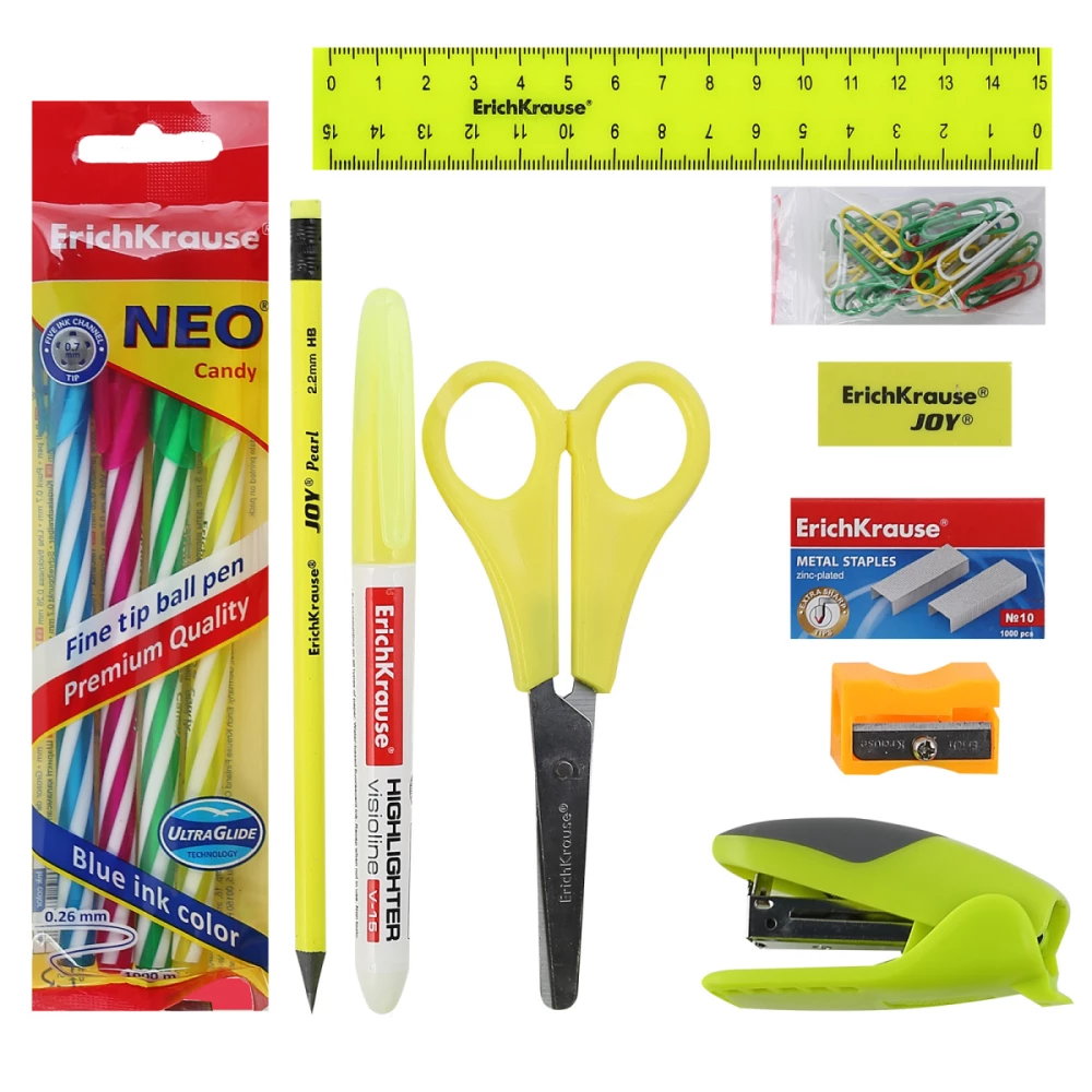 Kancelejas komplekts, 14 priekšmeti, rotējošs, dzeltenā krāsā, Mini Desk, Neon Solid
