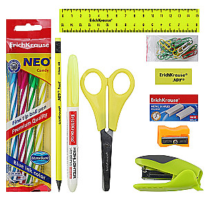 Kancelejas komplekts, 14 priekšmeti, rotējošs, dzeltenā krāsā, Mini Desk, Neon Solid