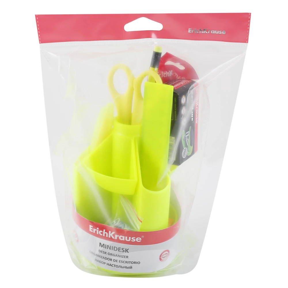 Kancelejas komplekts, 14 priekšmeti, rotējošs, dzeltenā krāsā, Mini Desk, Neon Solid