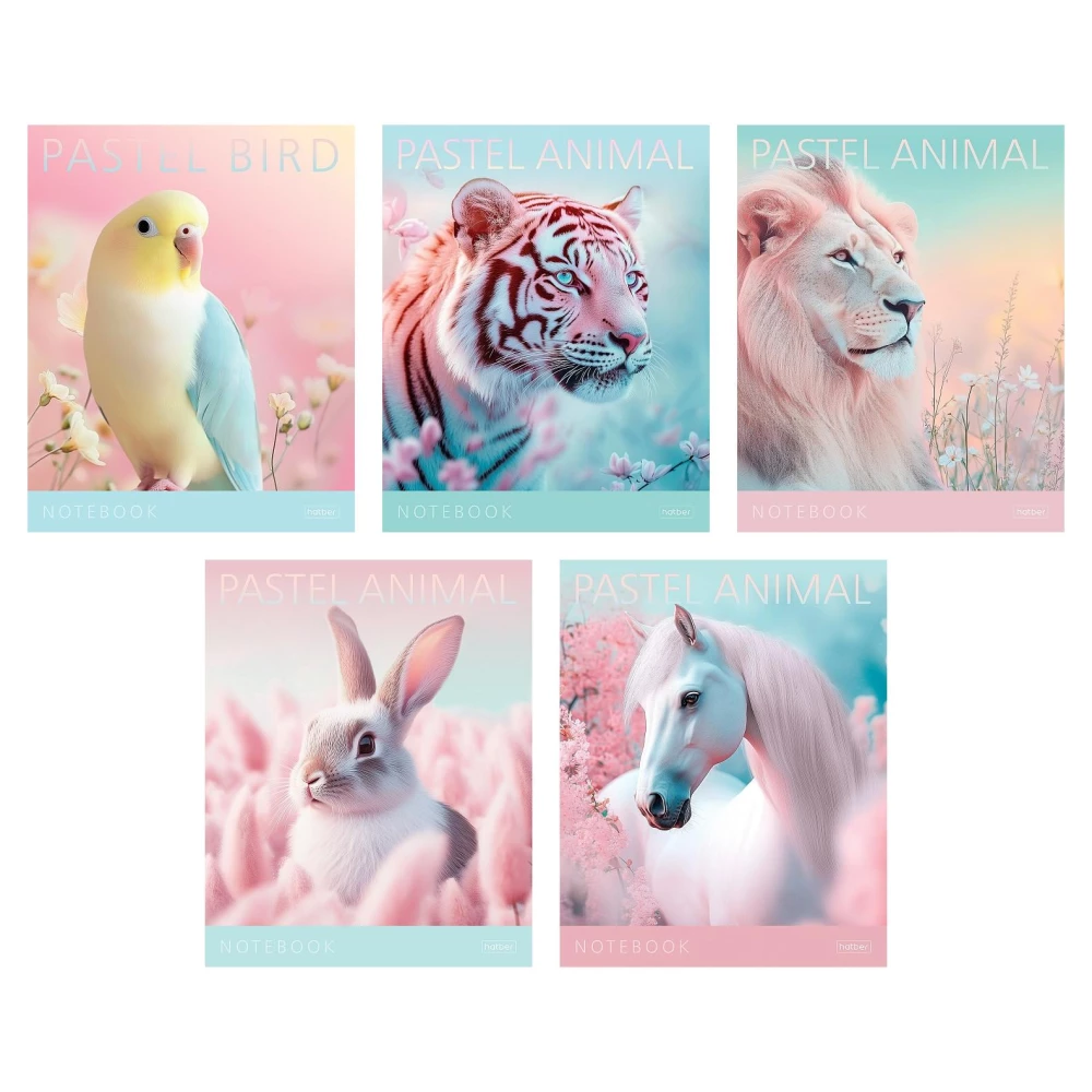 Burtnīca - Pastel Animals, A5, 96 lapas, rūtiņas, dažādība