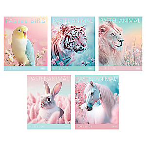 Burtnīca - Pastel Animals, A5, 96 lapas, rūtiņas, dažādība
