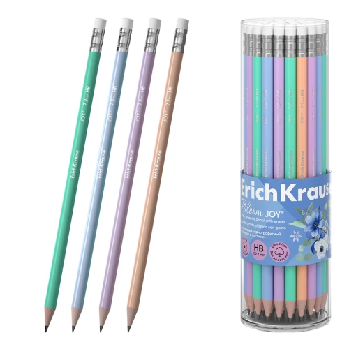 Melngrafīta zīmulis plastmasas - JOY Pastel Bloom, apaļš, ar dzēšgumiju, HB, dažādībā