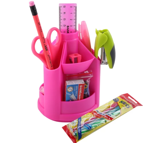 Kancelejas komplekts, 14 priekšmeti, rotējošs, rozā krāsā, Mini Desk Neon Solid