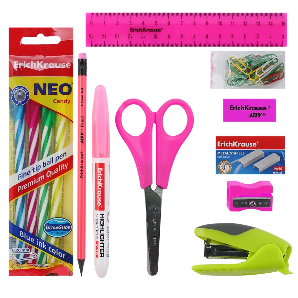 Kancelejas komplekts, 14 priekšmeti, rotējošs, rozā krāsā, Mini Desk Neon Solid